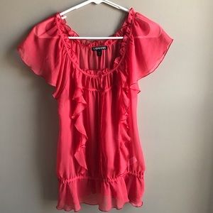 ❤️ Express Sheer Orange Short Sleeve Ruffle Blouse